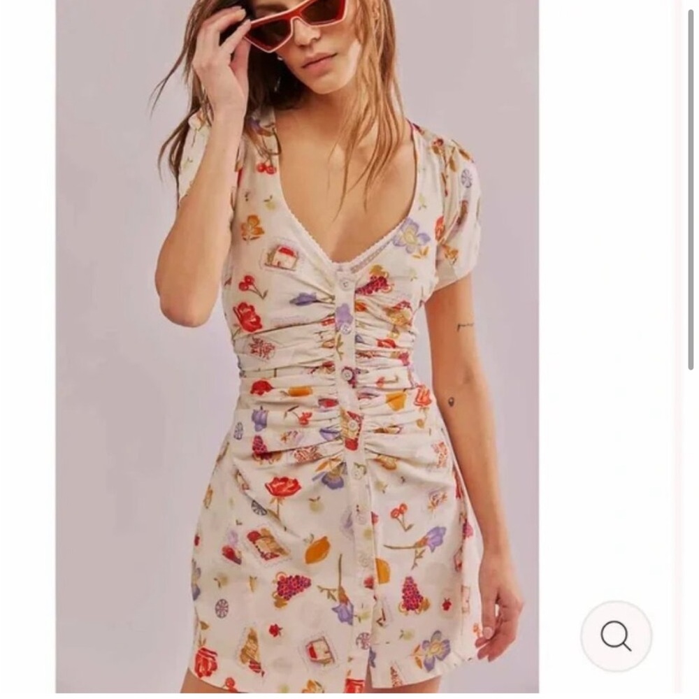 Free People Pink and White Puff Sleeve Mini Sundress Oakley XL Martini Icon